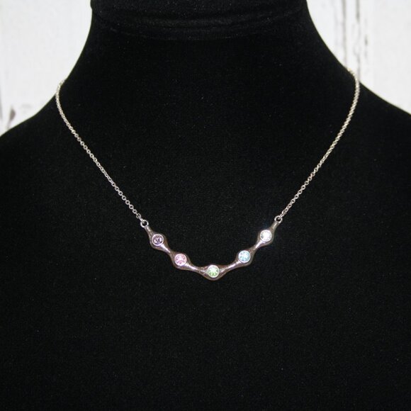 🌈 Silver & Colorful Rhinestone Necklace · 15” - Picture 5 of 5